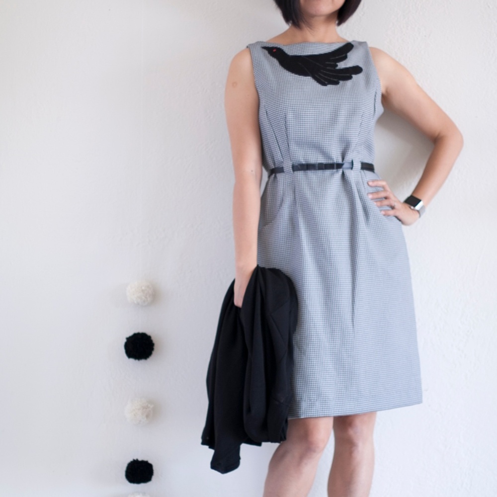 Sheath Dress with Big Black bird applique